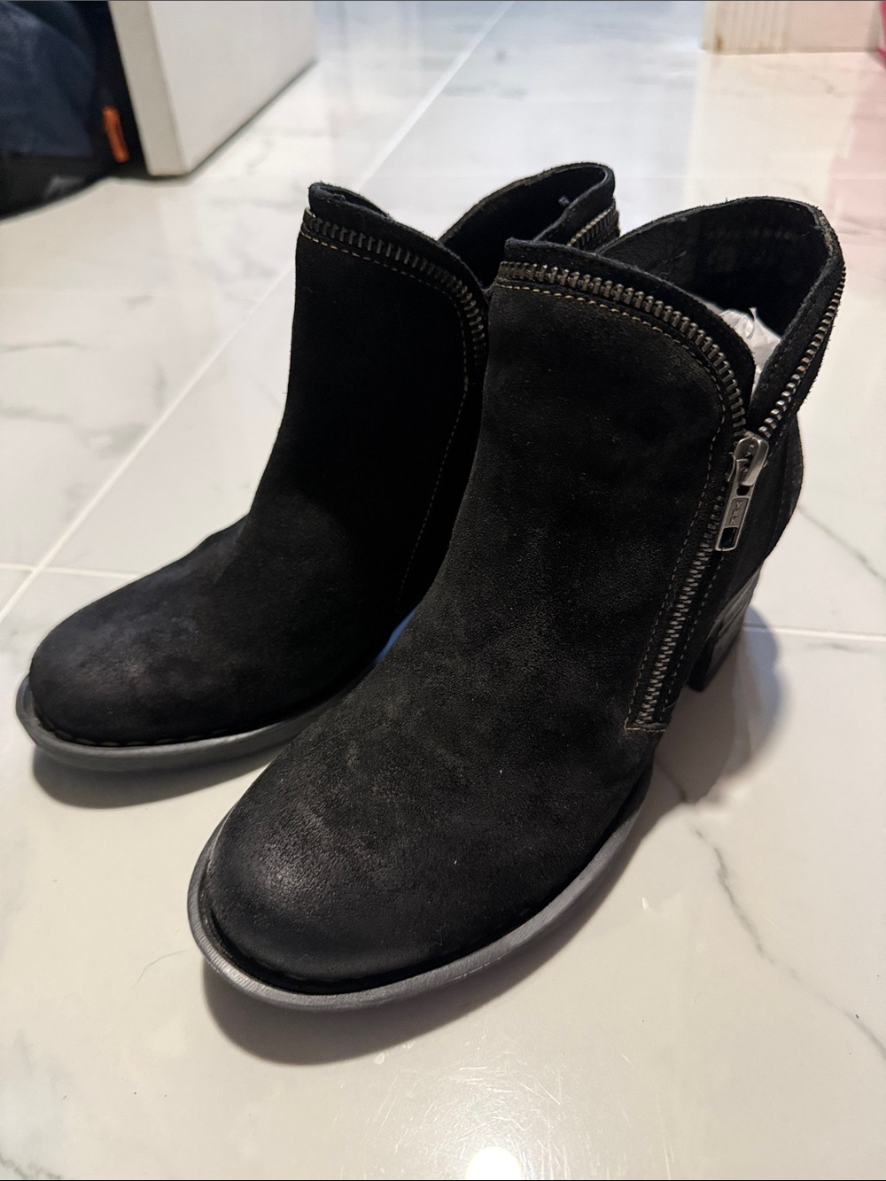 Born Black Suede Zippered Ankle Booties